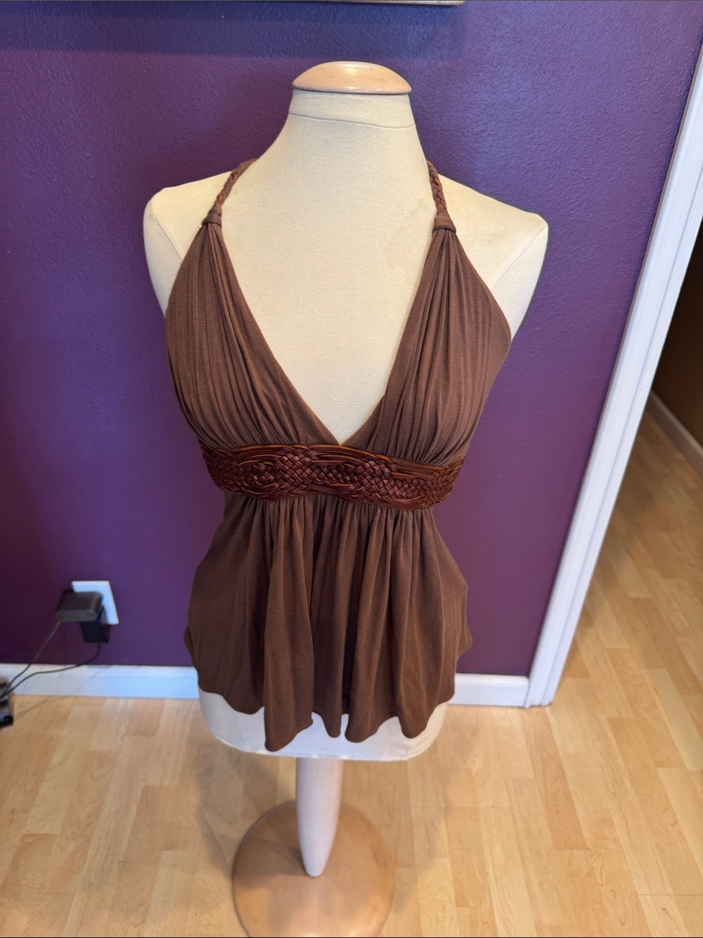 Sky Brown Halter Empire Waist Tank Top